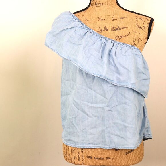 American Eagle denim one shoulder top Small - Picture 1 of 6